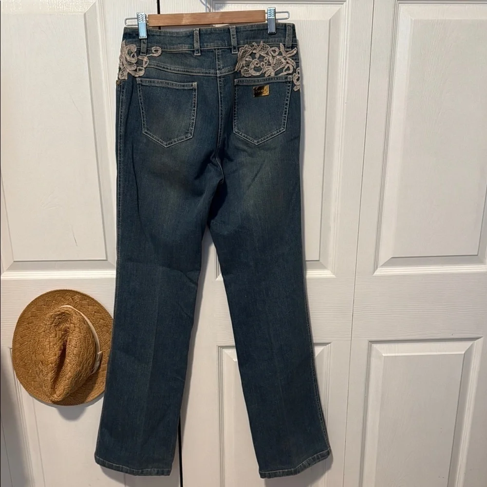 Escada Blue Jeans with Cream Lace Accent EU 36/S